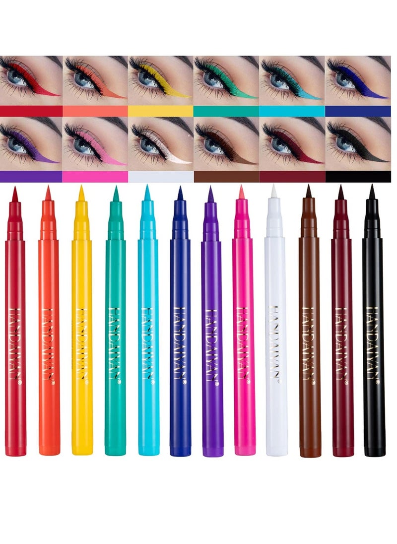 BestLand 12 Colors Matte Liquid Eyeliner Set Rainbow Colorful Neon Eyeliner Pencil Pigmented Waterproof Smudgeproof Long Lasting Gel Eye Liner Christmas Makeup Gift Kit for Women (Set E)