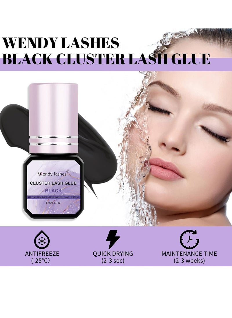 Lash Glue Cluster Eyelash Glue Black Sensitive Lash Glue Fast Drying Waterproof Lash Glue Individual Lash Glue Long Lasting DIY Lash Extension Glue Strong Hold Eyelash Glue for Lash Extensions(5ML)
