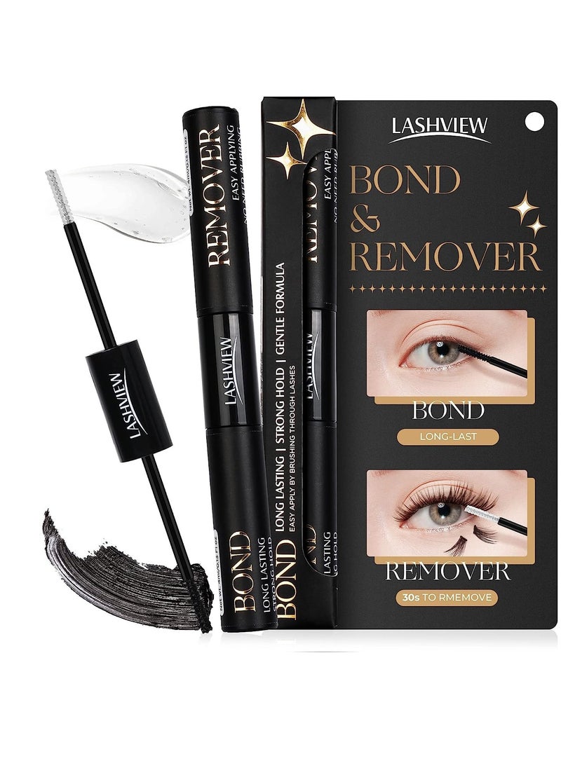 LASHVIEW 2 in 1 Lash Glue & Remover, Waterproof Mascara Adhesive With Strong 48 Hour Hold, Fast Removal With No Residue