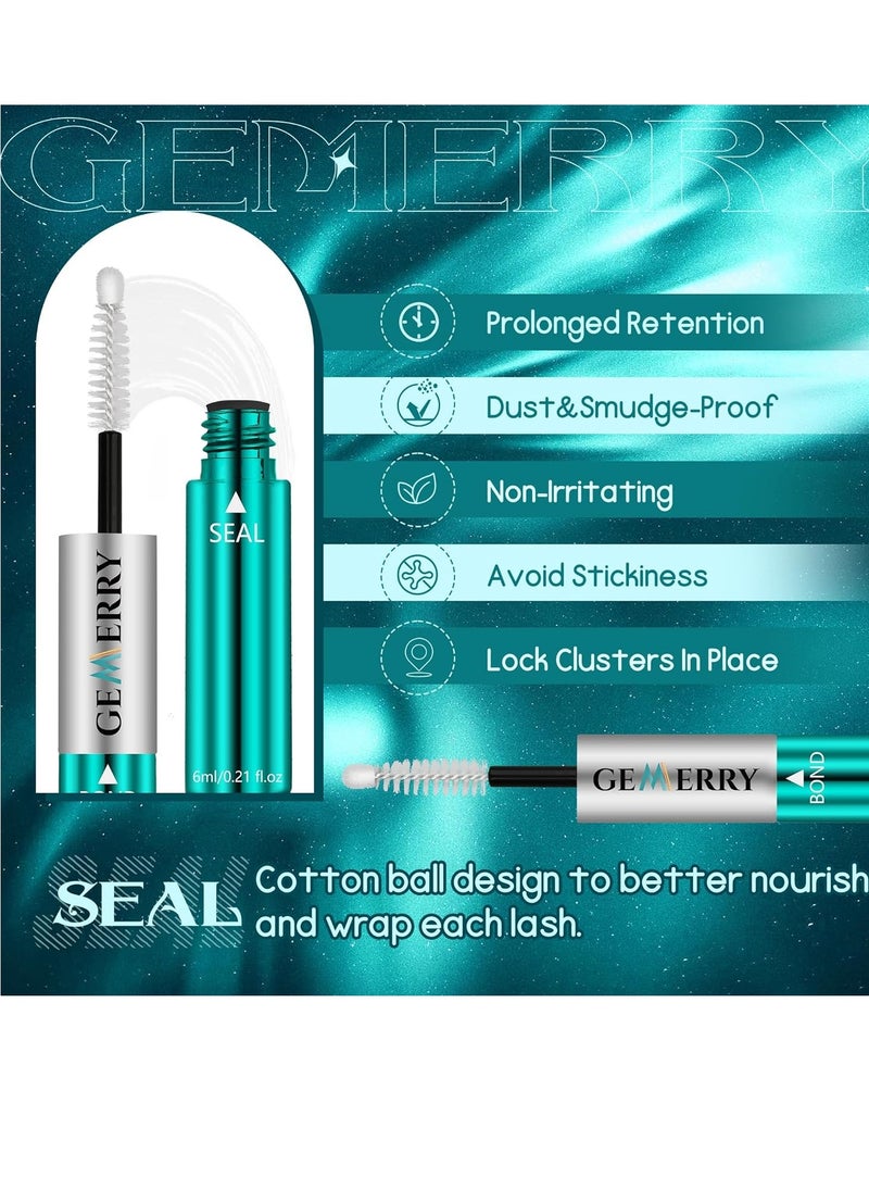 GEMERRY Lash Bond and Seal Waterproof 12ml Lash Cluster Glue for Lash Clusters Bond and Seal Lash Glue Long Lasting for 72-96 Hours Lash Glue Mascara Eyelash Glue for Self Use at Home