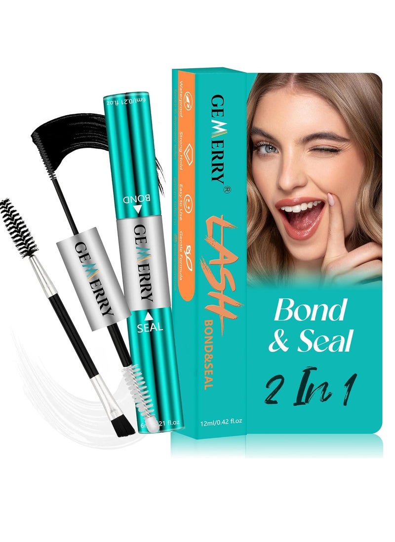 GEMERRY Lash Bond and Seal Waterproof 12ml Lash Cluster Glue for Lash Clusters Bond and Seal Lash Glue Long Lasting for 72-96 Hours Lash Glue Mascara Eyelash Glue for Self Use at Home