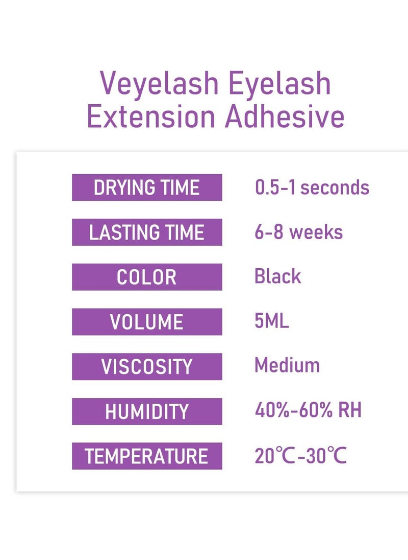 VEYES INC Eyelash Extension Glue - 0.5-1 Sec Drying (0.17fl.oz / 5ml)/Up to 8 Weeks Retention/Black Adhesive for Professional Use Only