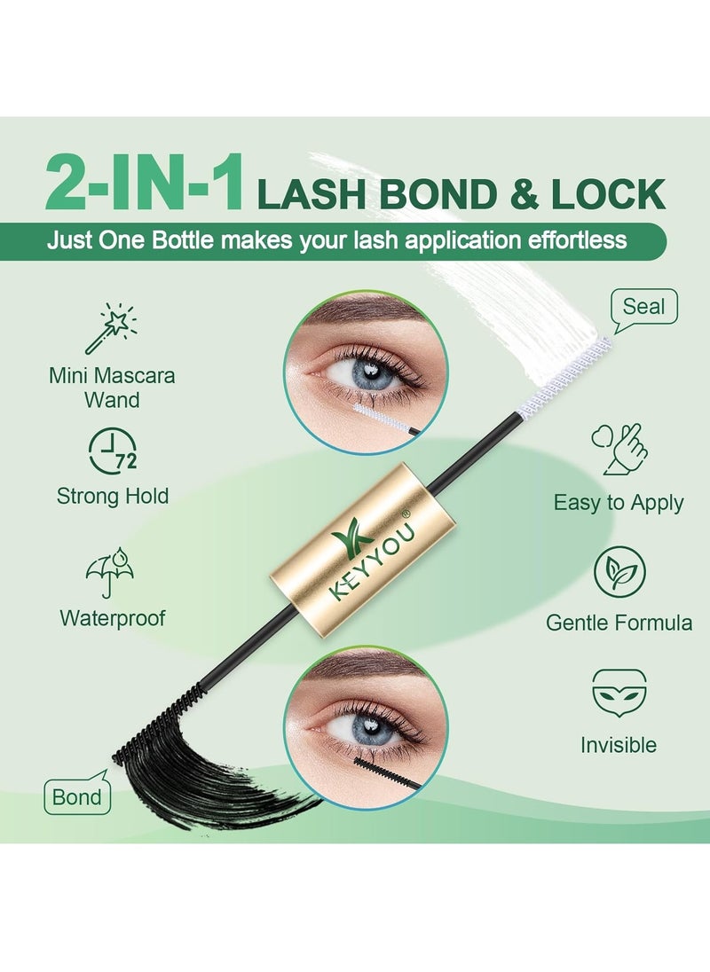 Lash Bond and Seal KEYYOU Cluster Lash Glue For Lash Clusters Strong Gentle Comfortable Bond and Seal WaterProof Mascara Wand Individual Lash Glue 5ml+5ml（BLACK)