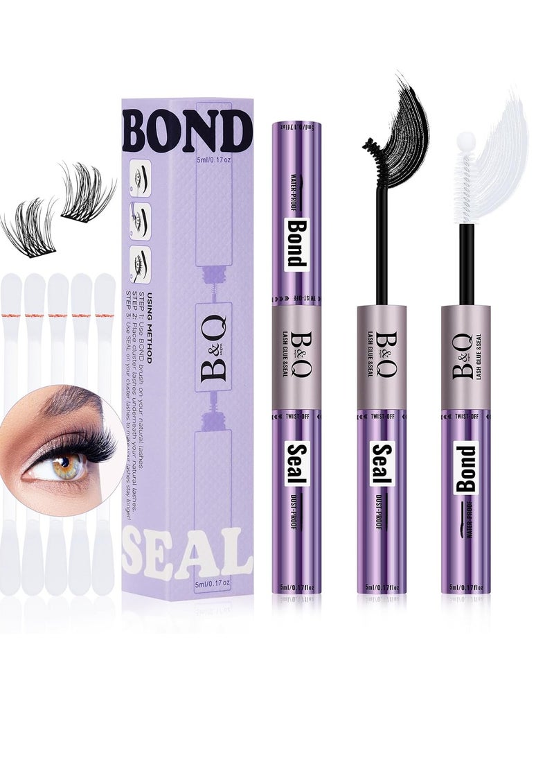 Bond and Seal Lash Glue 10ml Lash Bond and Seal Waterproof 72 Hour Eyelash Bond and Seal Strong Hold 2 in 1 Lash Glue and Bond Lash Seal and Bond for Wispy DIY Lash Clusters（GM-FD-ShuangT-HEI）