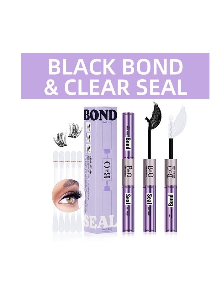 Bond and Seal Lash Glue 10ml Lash Bond and Seal Waterproof 72 Hour Eyelash Bond and Seal Strong Hold 2 in 1 Lash Glue and Bond Lash Seal and Bond for Wispy DIY Lash Clusters（GM-FD-ShuangT-HEI）