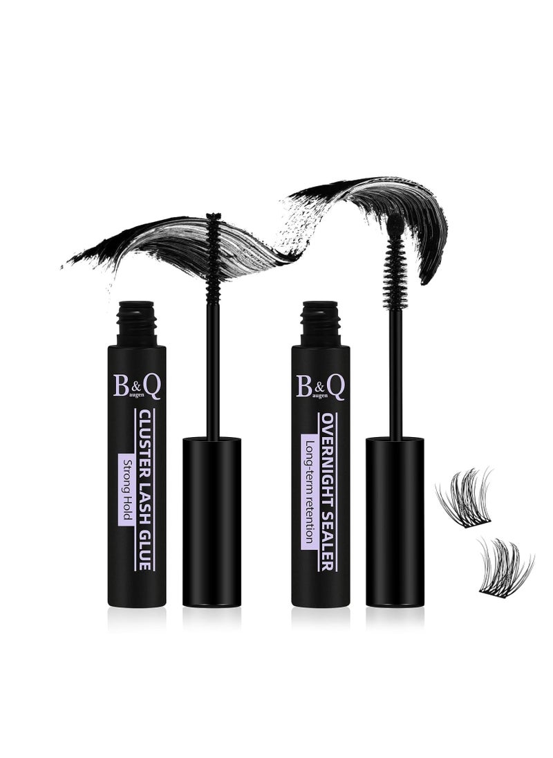 Lash Bond and Seal Cluster Lash Glue 10ML+10ML Lash Clusters Overnighter Lash Bond Lash Sealer for Cluster Lashes Waterproof Glue Longer Life Coating -2PCS