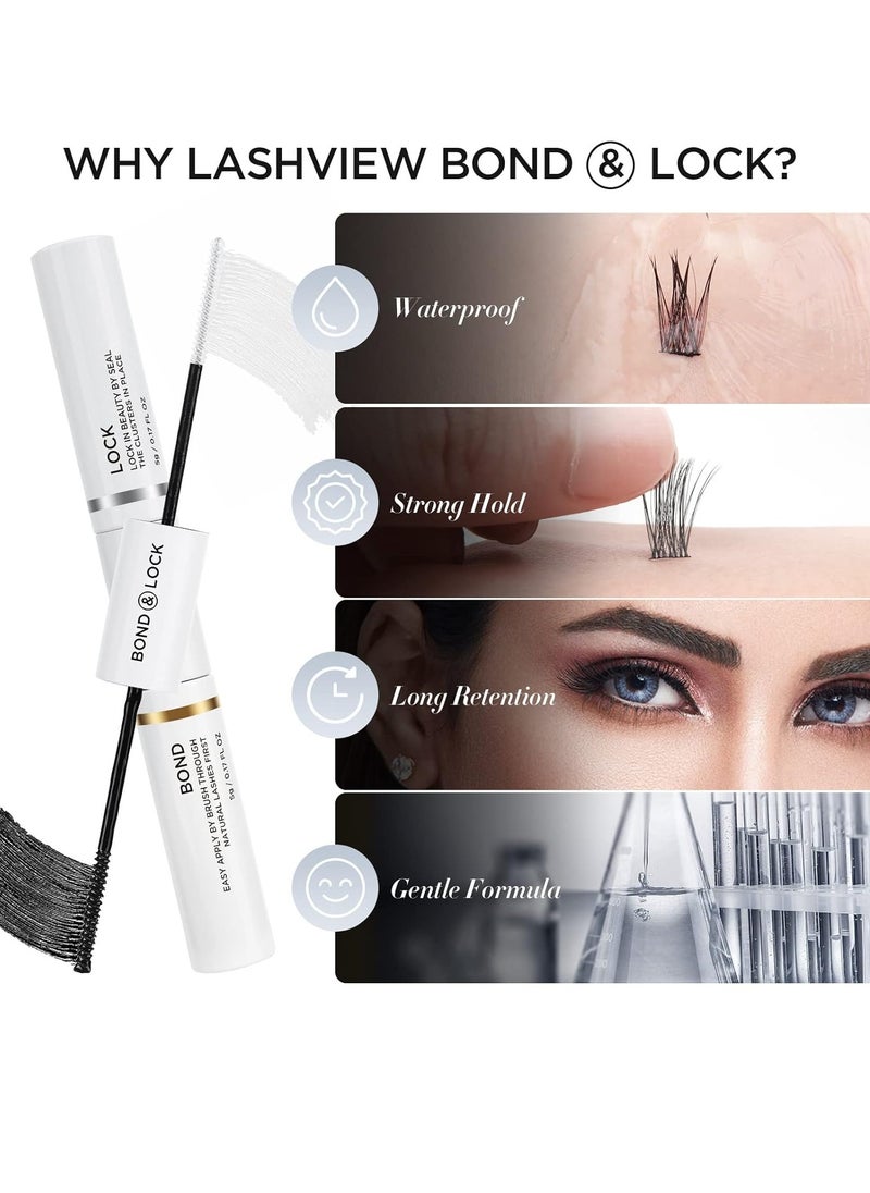 LASHVIEW Lash Bond and Seal, Cluster Lash Glue Strong Gentle Comfortable Lash Adhesive for All Day Wear Latex-Free Suitable for Sensitive Eyes Eyelashes Glue Waterproof