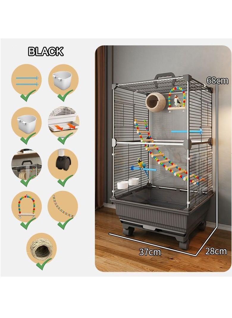 Front and back transparent ornamental bird cage bird villa Universal pulley, easy to move, pull-out tray, no dirty hands, easy to clean Parakeets, parrots, cockatiels, budgies, finches, lovebirds, canaries Pet bird accessories include large space for multiple birds