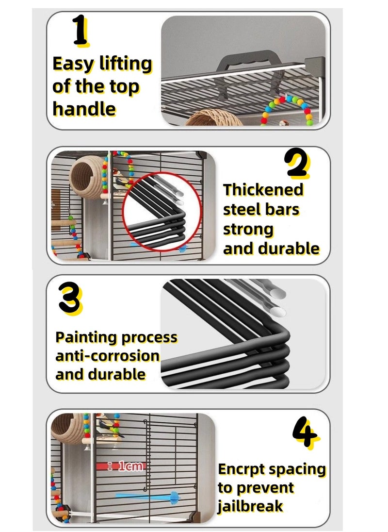 Front and back transparent ornamental bird cage bird villa Universal pulley, easy to move, pull-out tray, no dirty hands, easy to clean Parakeets, parrots, cockatiels, budgies, finches, lovebirds, canaries Pet bird accessories include large space for multiple birds