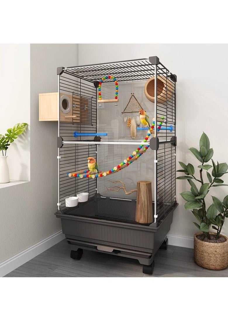 Front and back transparent ornamental bird cage bird villa Universal pulley, easy to move, pull-out tray, no dirty hands, easy to clean Parakeets, parrots, cockatiels, budgies, finches, lovebirds, canaries Pet bird accessories include large space for multiple birds