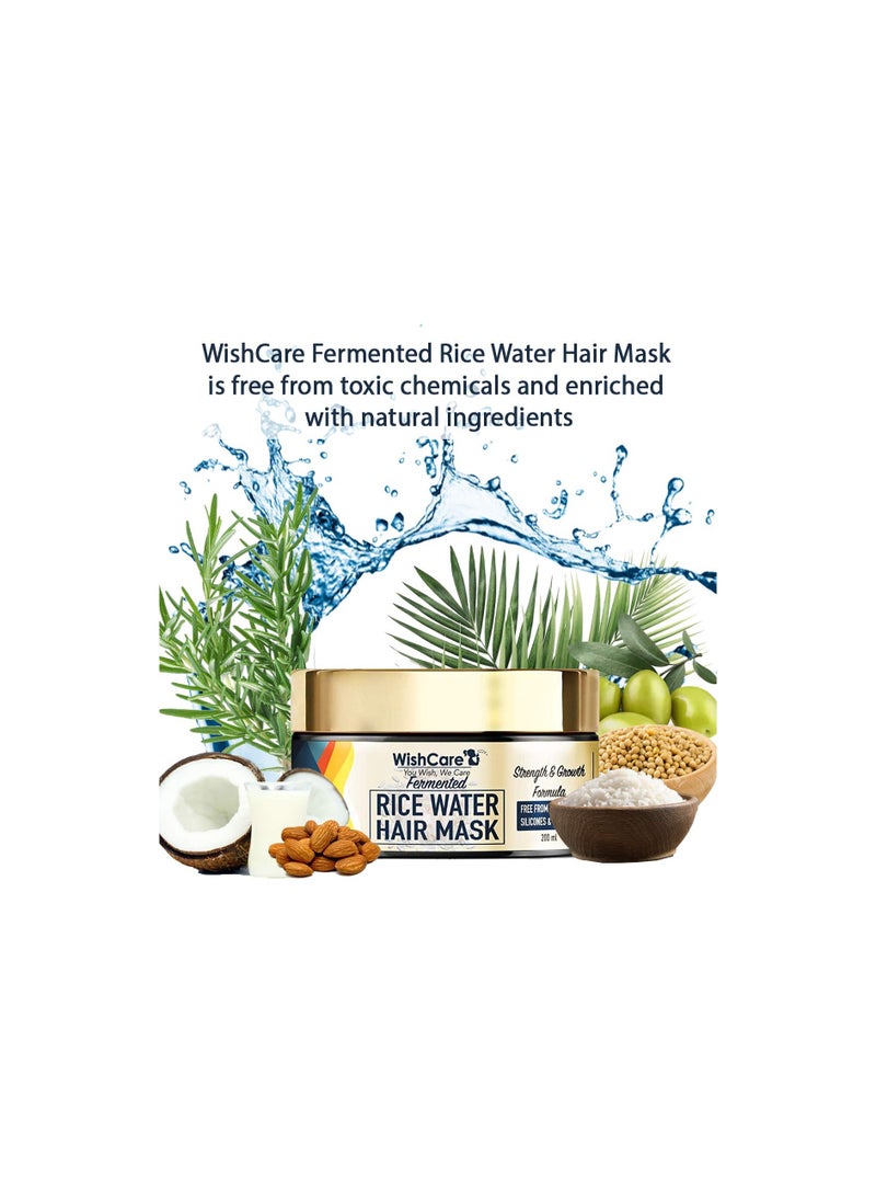 WishCare Fermented Rice Water Hair Mask- Strength & Growth Formula - For Dry & Frizzy Hair - Free from Mineral Oils, Sulphates & Paraben - For All Hair Types - 200 Ml, White