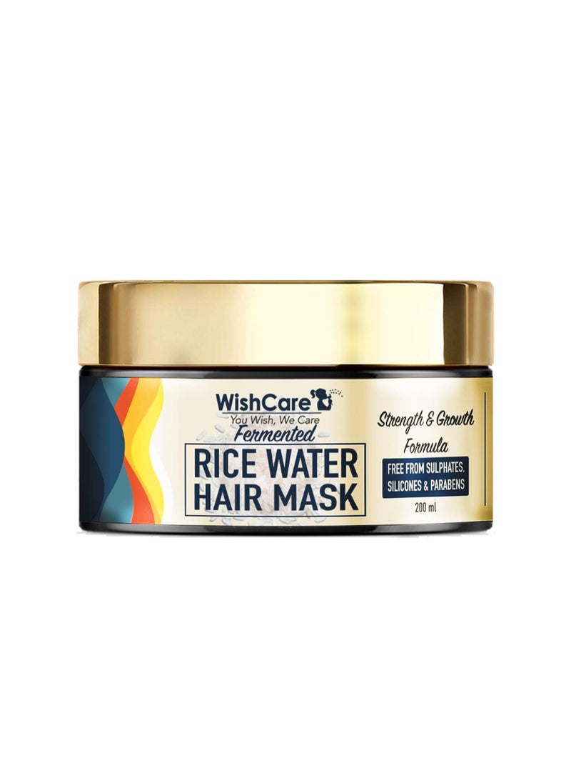 WishCare Fermented Rice Water Hair Mask- Strength & Growth Formula - For Dry & Frizzy Hair - Free from Mineral Oils, Sulphates & Paraben - For All Hair Types - 200 Ml, White