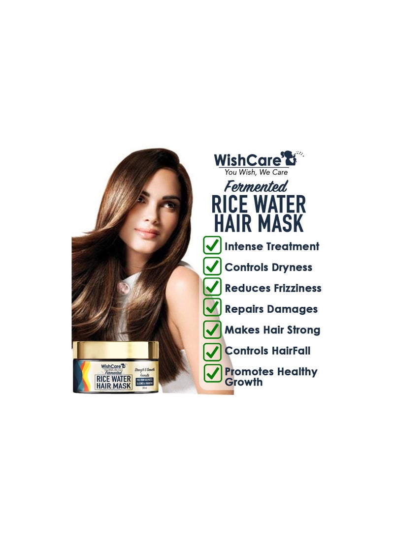 WishCare Fermented Rice Water Hair Mask- Strength & Growth Formula - For Dry & Frizzy Hair - Free from Mineral Oils, Sulphates & Paraben - For All Hair Types - 200 Ml, White