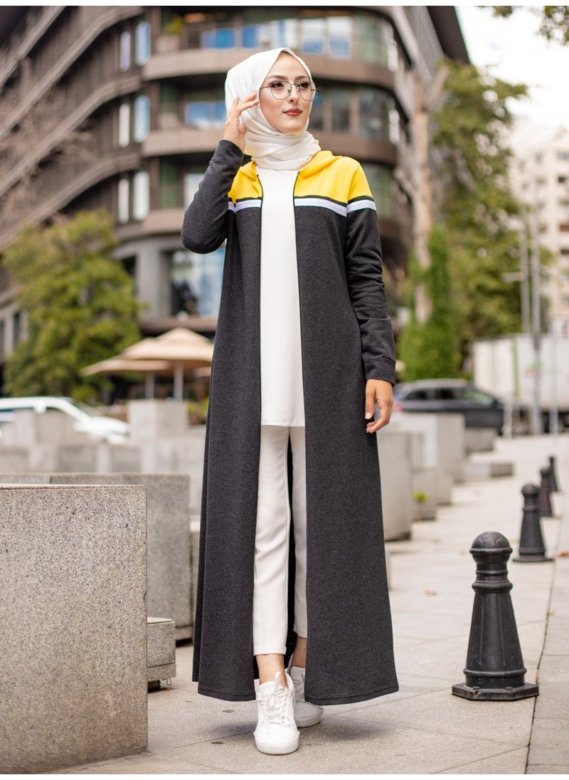 Zippered Sports Abaya - Anthracite Mustard -