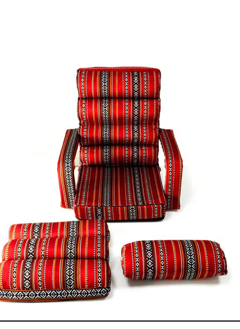 Arabic Majlis Chair, Camping Chair Hand Support,Sand Desert Floor Sitting Chair,Lazy Chair Adjustable Angles Padded Back Support,Fold Flat for Meditation,Yoga Chair,Reading,TV Watching,Gaming - Red