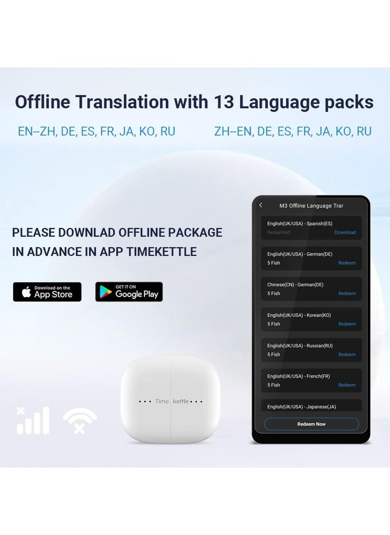 Timekettle M3 - Two-Way Instant Translation, Language Translator Device with 40 Languages ​​and 93 Accents Online, Offline Translator Earbuds