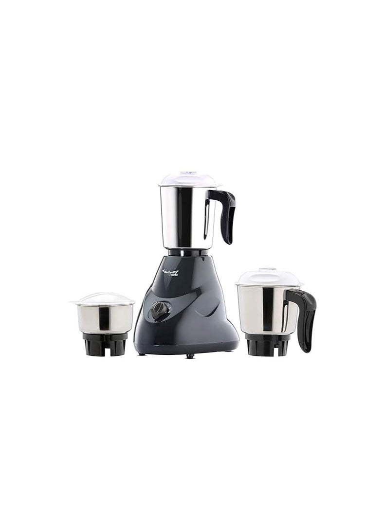 Butterfly Hero 500 Watts Mixer Grinder with 3 Jars | Stainless Steel Multipurpose Jars | ABS Body | Motor Overload Protection | 1 Year Manufacturer's Warranty | Grey