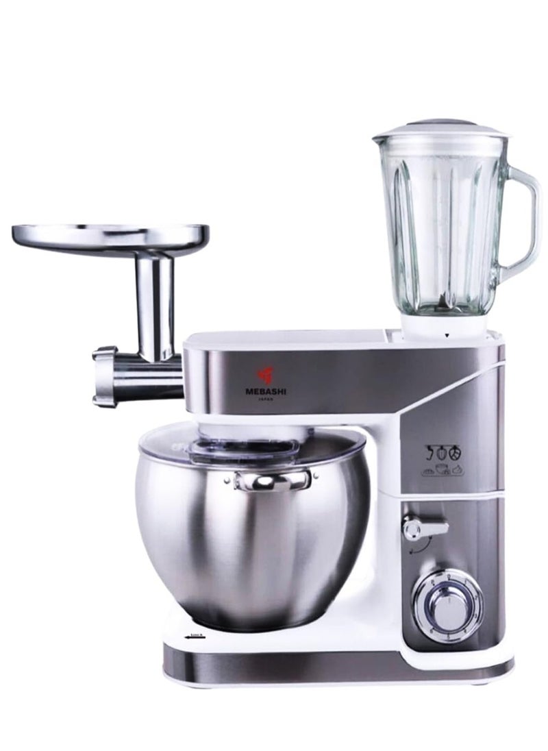 MEBASHI 3-in-1 Stand Bowl Mixer, 10 L Capacity, Meat Grinder, Blender, Full Copper Motor 2000 W, (ME-SBM1110) (White)