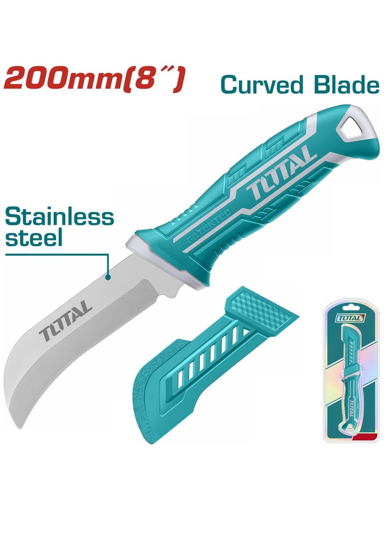 Total Cable Stripping Knife Curved 200mm – Stainless Steel Tool with Protective Cover for Efficient Wire Stripping and Cutting