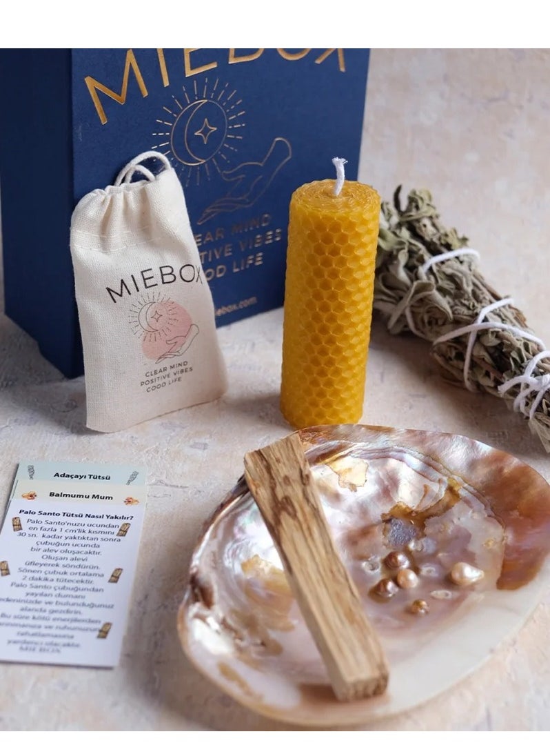 Macabeli Energy & Purification Set, Premium Pearly Seashell Incense Burner, Palo Santo, Sage, Beeswax Candle