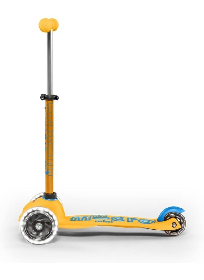 Micro® Mini Deluxe LED, Original Design 2-5 Years, Weight 1.95 kg, Max Load 50 kg, Height 48-68 cm, 3 Wheel Scooter with LED Lighting, ABEC9 Bearings, Non-Slip Platform (Unique, Apricot)