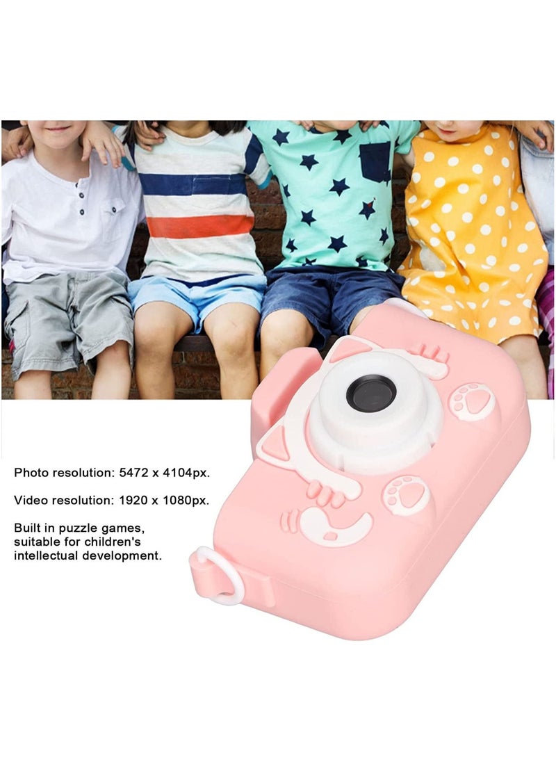 Mini Kids Digital Camera, 1920x1080px Cute Cat Design Toy Camera with Photo, Video/ Big Head Photo Model/ MP3 Function/ Built In 5 Puzzle Games/ Filter, Gift for Birthday, Christmas