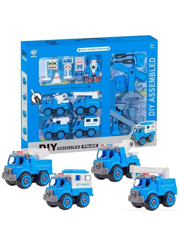 UKR 4 Cars Playset - Police Station Toy Set with Traffic Signs | Large Boys Birthday Gift (Police - Blue) | Fun & Engaging Role Play for Kids