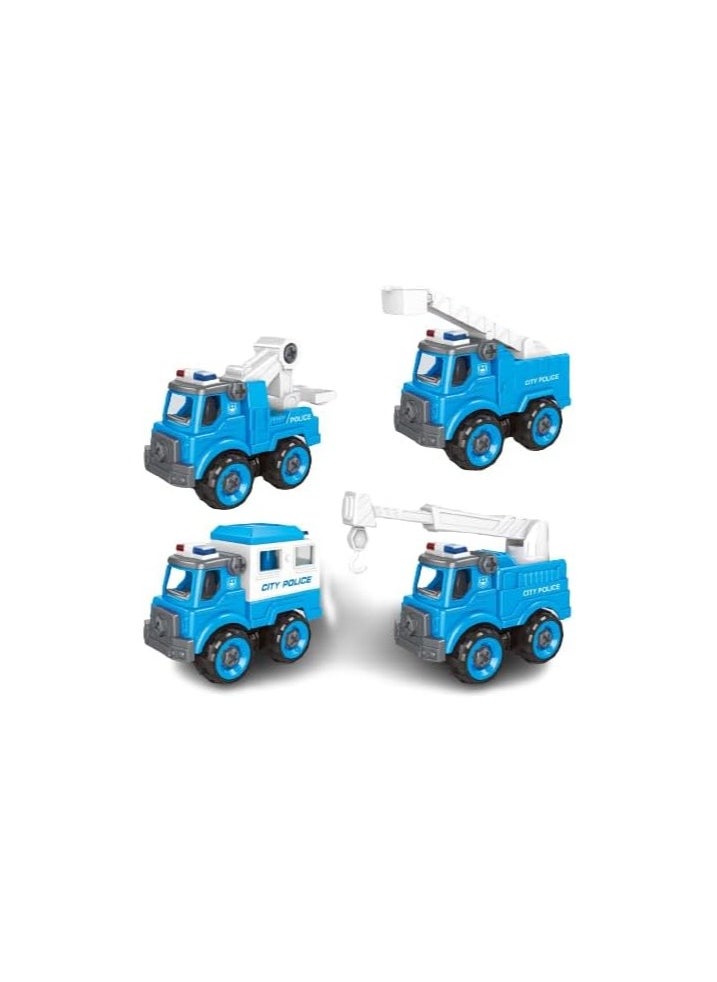 UKR 4 Cars Playset - Police Station Toy Set with Traffic Signs | Large Boys Birthday Gift (Police - Blue) | Fun & Engaging Role Play for Kids