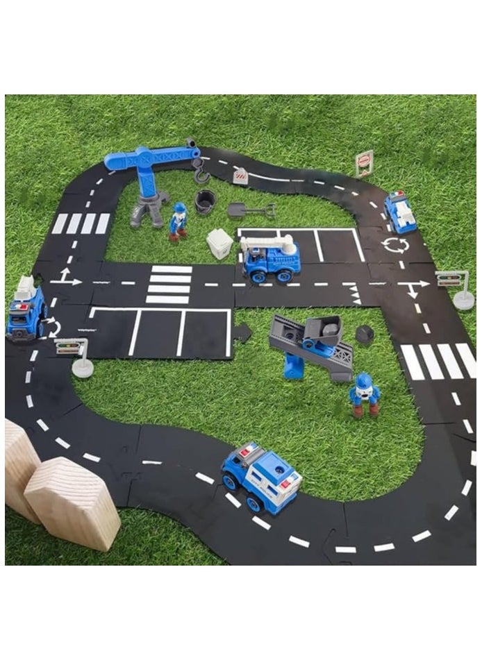 UKR 4 Cars Playset - Police Station Toy Set with Traffic Signs | Large Boys Birthday Gift (Police - Blue) | Fun & Engaging Role Play for Kids