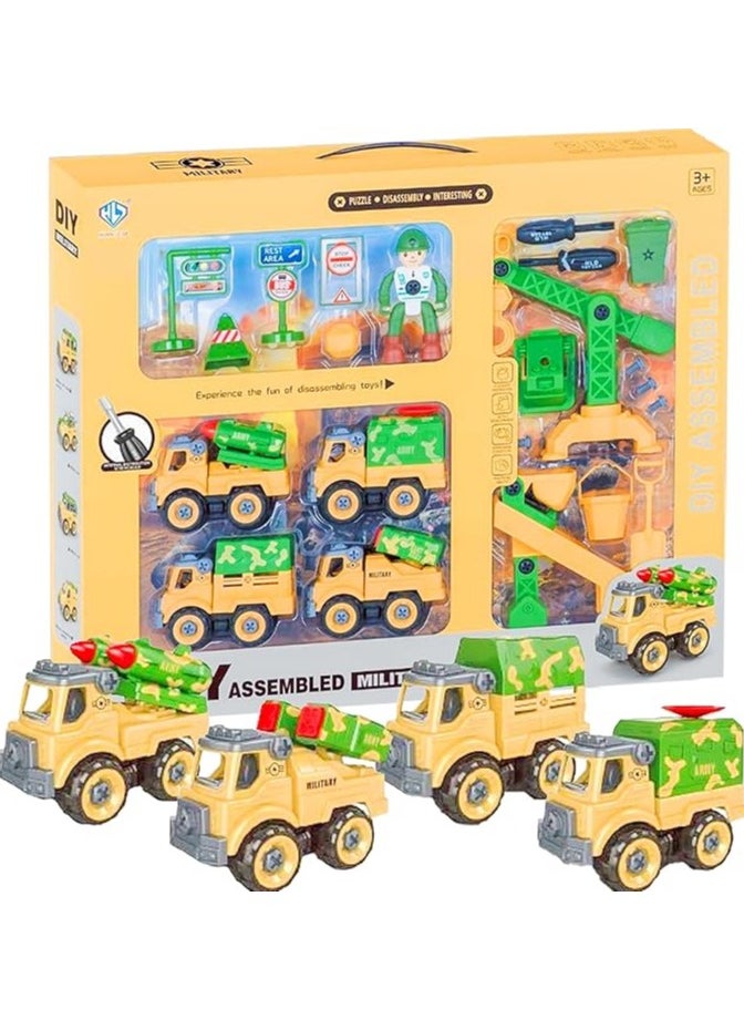 UKR 4 Cars Playset with Military Checkpoint & Traffic Signs – Educational Toy for Boys, Fun Vehicle Playset with Checkpoint Accessories, Large Birthday Gift for Kids, Creative Assembly Playtime