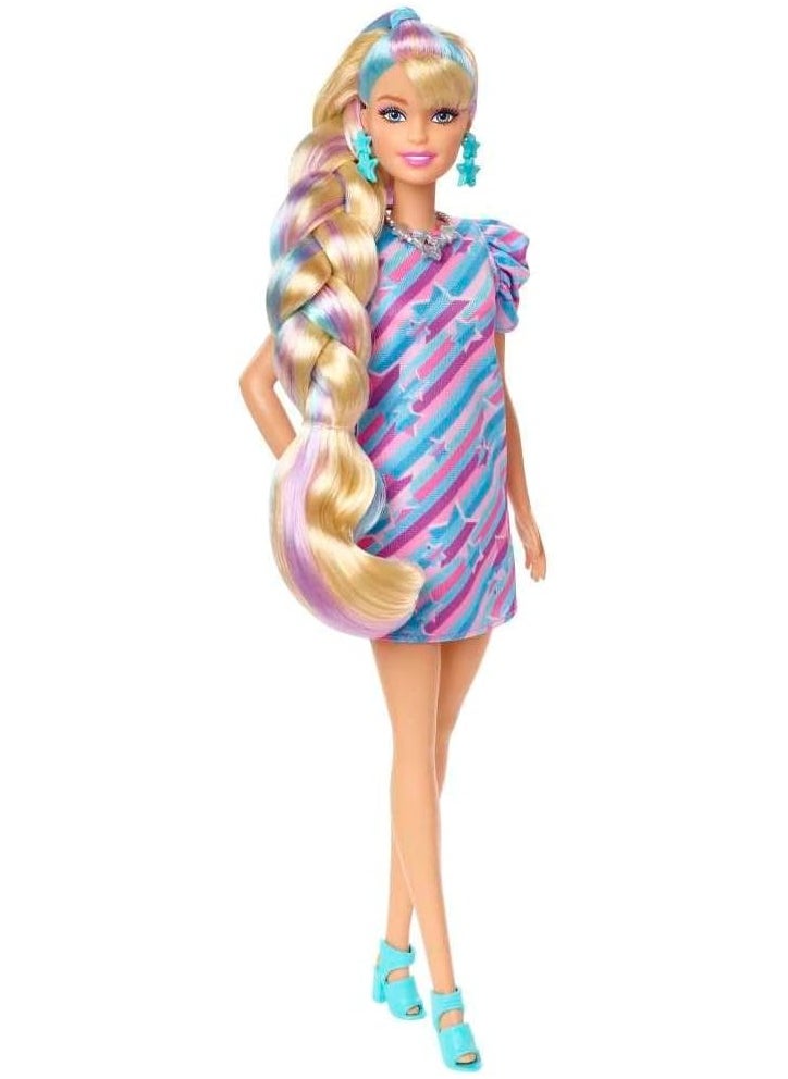 Barbie Totally Hair Star Themed Doll, 8.5 inch Fantasy Hair, Dress, 15 Accessories, 3 & Up