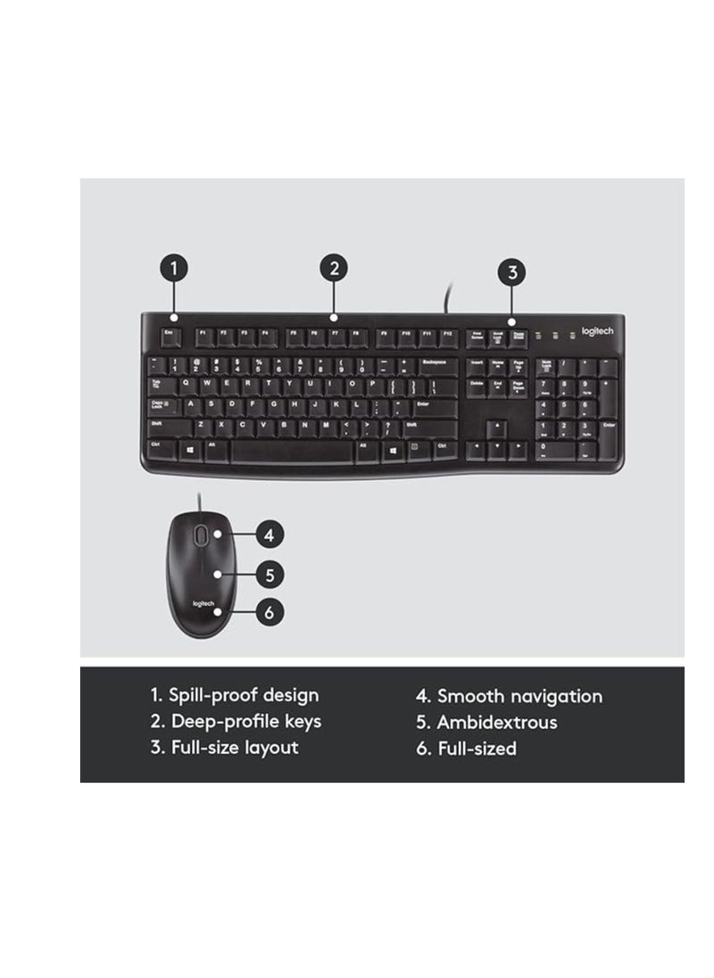 MK120 Wired English Keyboard With Optical Mouse Black