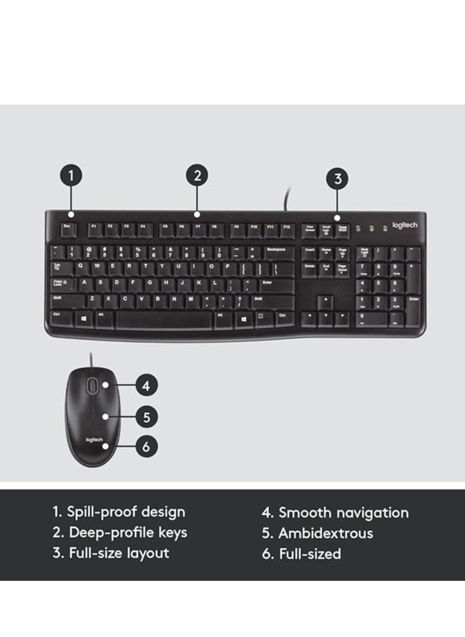 MK120 Wired English And Arabic Keyboard With Optical Mouse Black