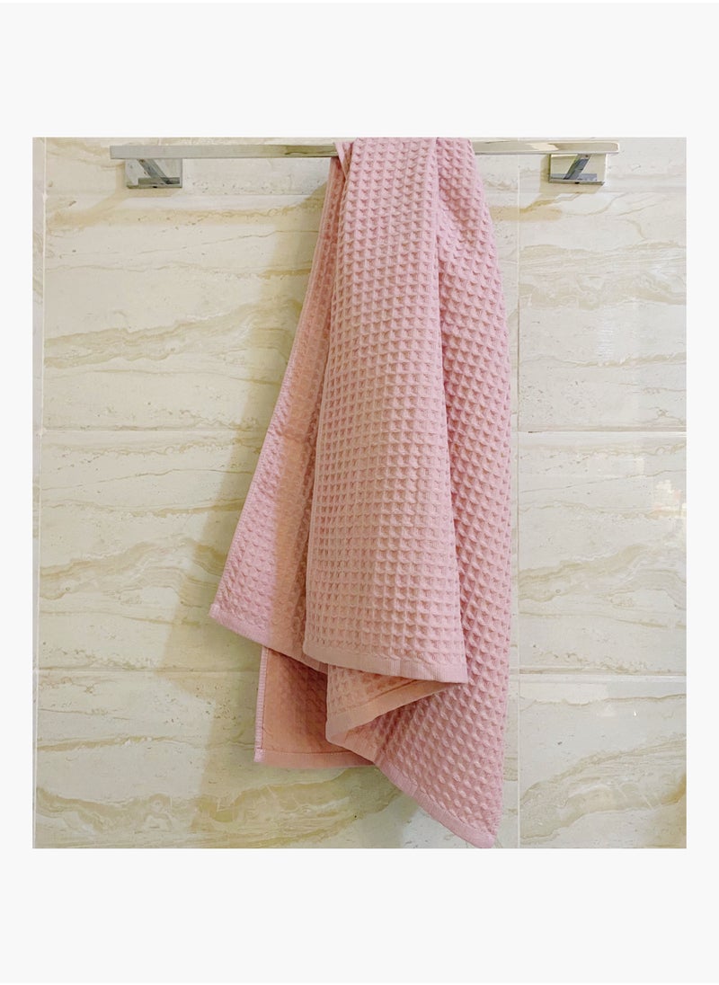 100% cotton waffle Japanese style bath towel (70 * 140cm), high water absorption, quick drying, soft, hotel quality bathroom towel and SPA (pink, bath towel 2 piece)