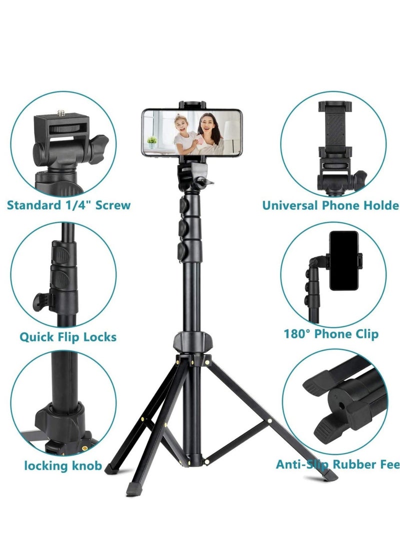 Extendable Selfie Stick Tripod Stand with Bluetooth Remote for iPhone Android Phone, Universal Phone Clip, Heavy Duty Aluminum, Compatible with Small Camera Black