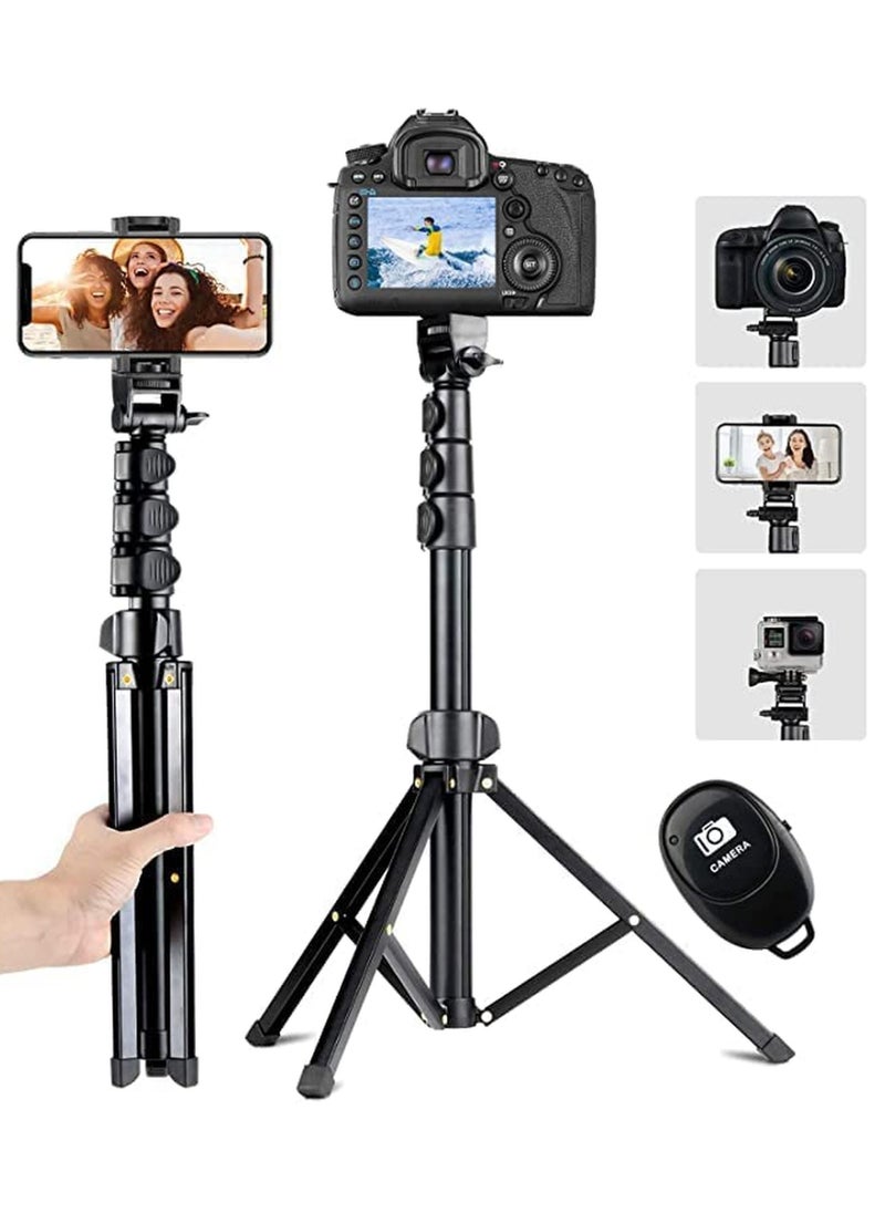 Extendable Selfie Stick Tripod Stand with Bluetooth Remote for iPhone Android Phone, Universal Phone Clip, Heavy Duty Aluminum, Compatible with Small Camera Black