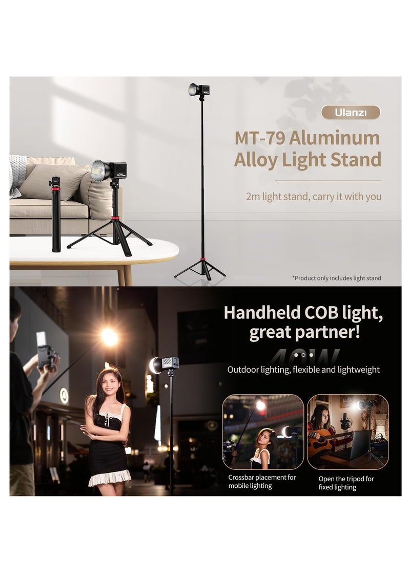 Ulanzi MT-79 Portable Travel Adjustable Light Stand Adjustable Head Aluminum & Plastic Material Anti Slip Mats Compatible with Ulanzi LT028 LT023 550g 1Kg Payload 8 Sections Height 36cm to 205cm