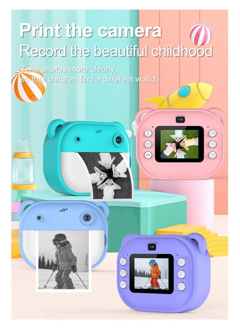 BabySky Instant Kids Camera, Dual Lens Digital Camera, 1080P 2 Inch Screen, 3 Rolls Thermal Paper