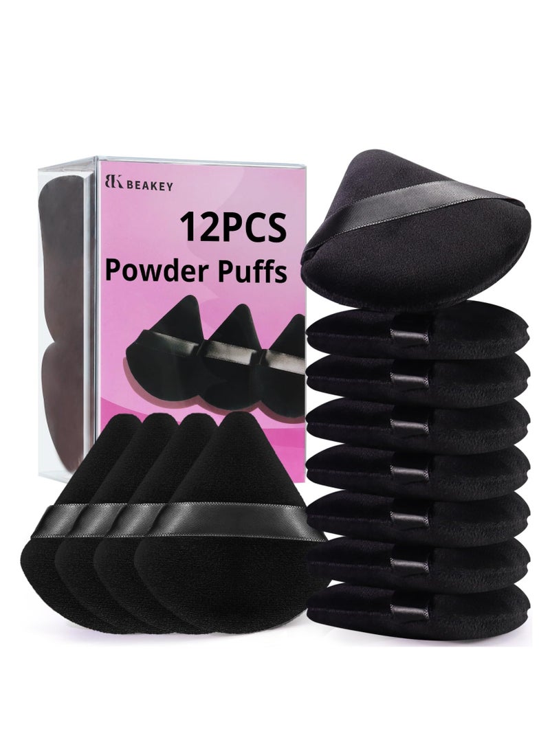 BEAKEY 12pcs Powder Puffs for Face Powder Triangle Powder Puff for Loose and Cosmetic Foundation, Makeup Puff for Contouring, Cloud Kiss Beauty Makeup Tools, Christmas Stocking Stuffers for Adults