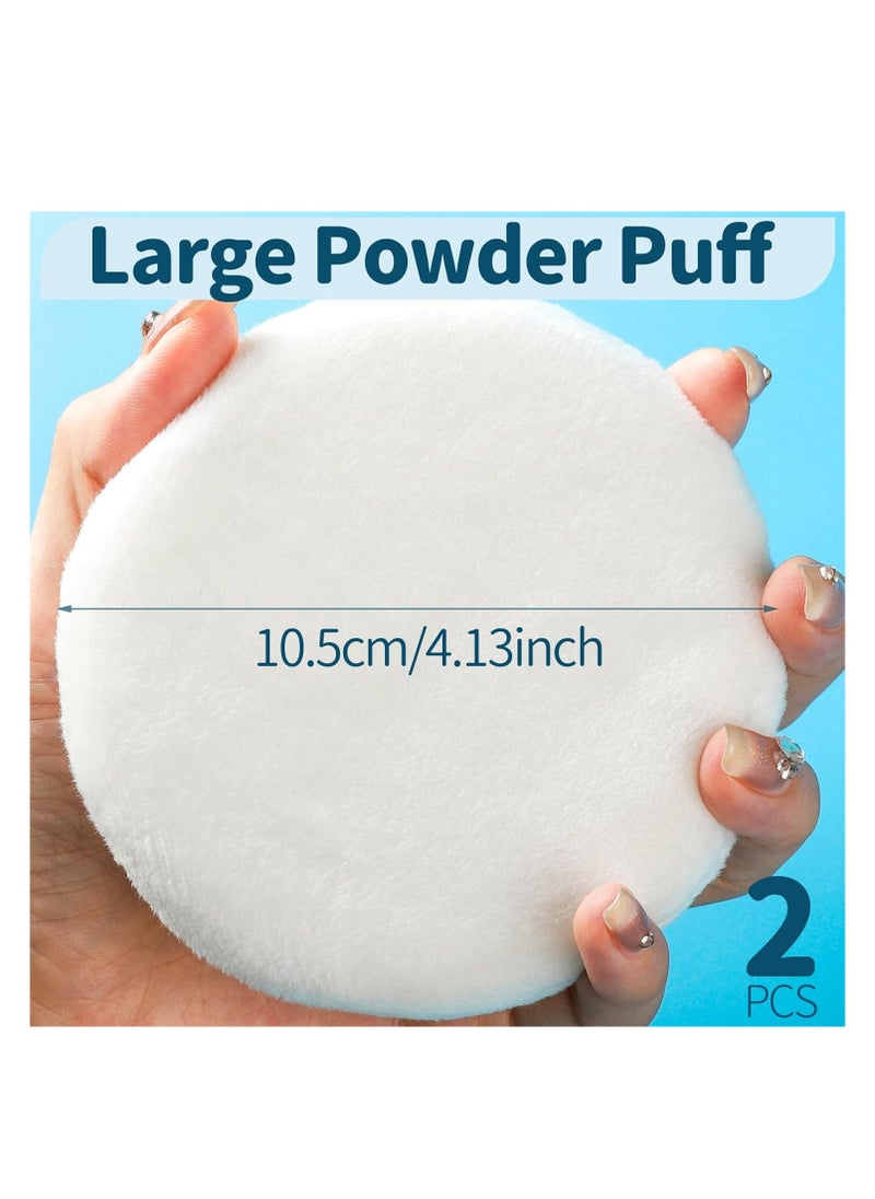 Teenitor 2pcs Powder Puff, 4.13 Inch Powder Puff for Body Powder, Body Powder Puff Large Powder Puff Loose Powder Puffs Soft Velour Body Powder Puff and Container White