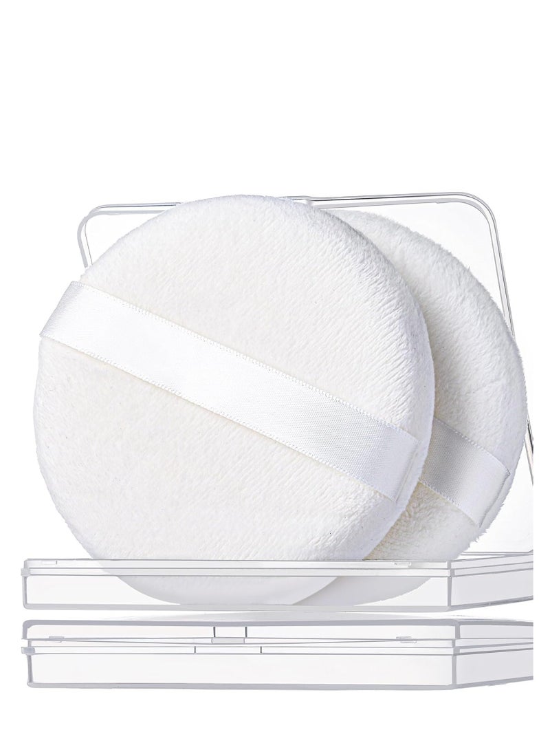 Teenitor 2pcs Powder Puff, 4.13 Inch Powder Puff for Body Powder, Body Powder Puff Large Powder Puff Loose Powder Puffs Soft Velour Body Powder Puff and Container White