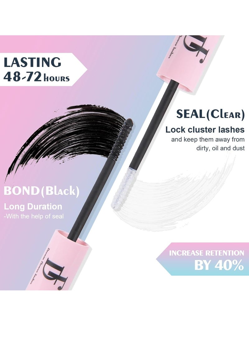 Lash Glue Waterproof Lash Bond and Seal, Eyelash Glue for Lash Clusters Long Lasting DIY Lash Extension Glue, Bond and Seal Lash Glue Over 80 Hours Black Bond & Clear Seal (5ml+5ml)