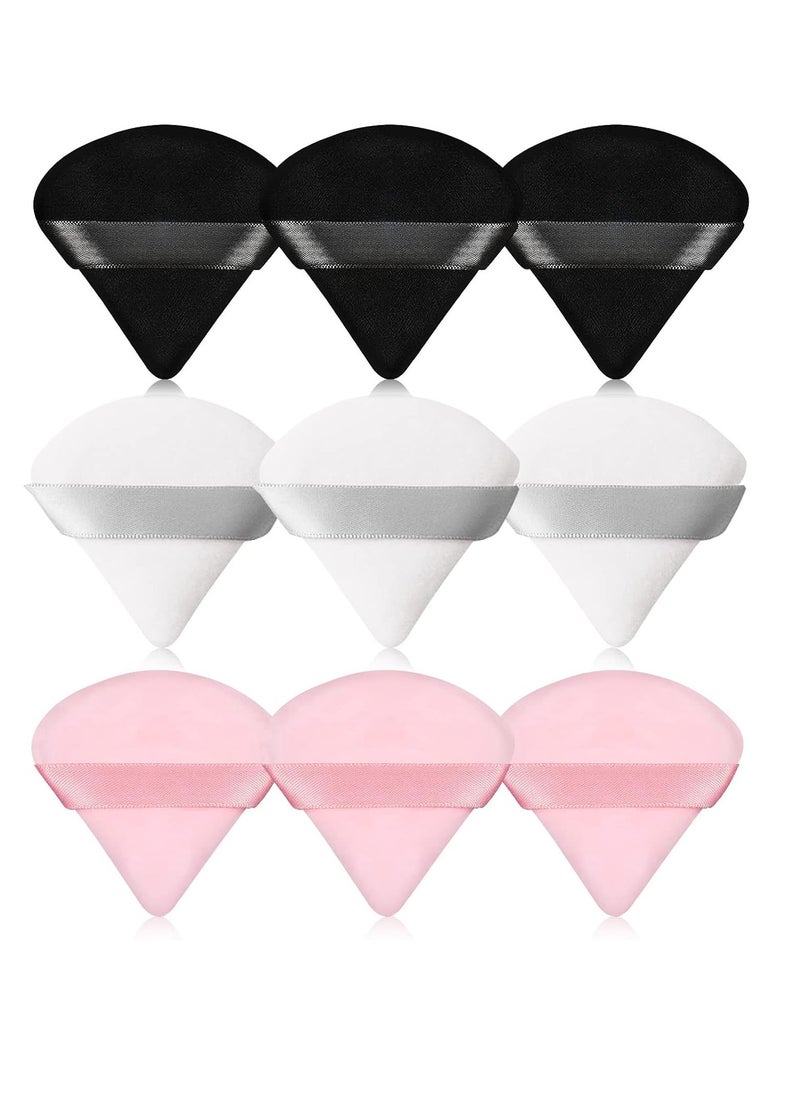 Pimoys 9 Pieces Powder Puff Face Triangle Makeup Puff for Loose Powder Setting Powder, Soft Makeup Foundation Sponge Beauty Makeup Tool (Black, Pink, White)