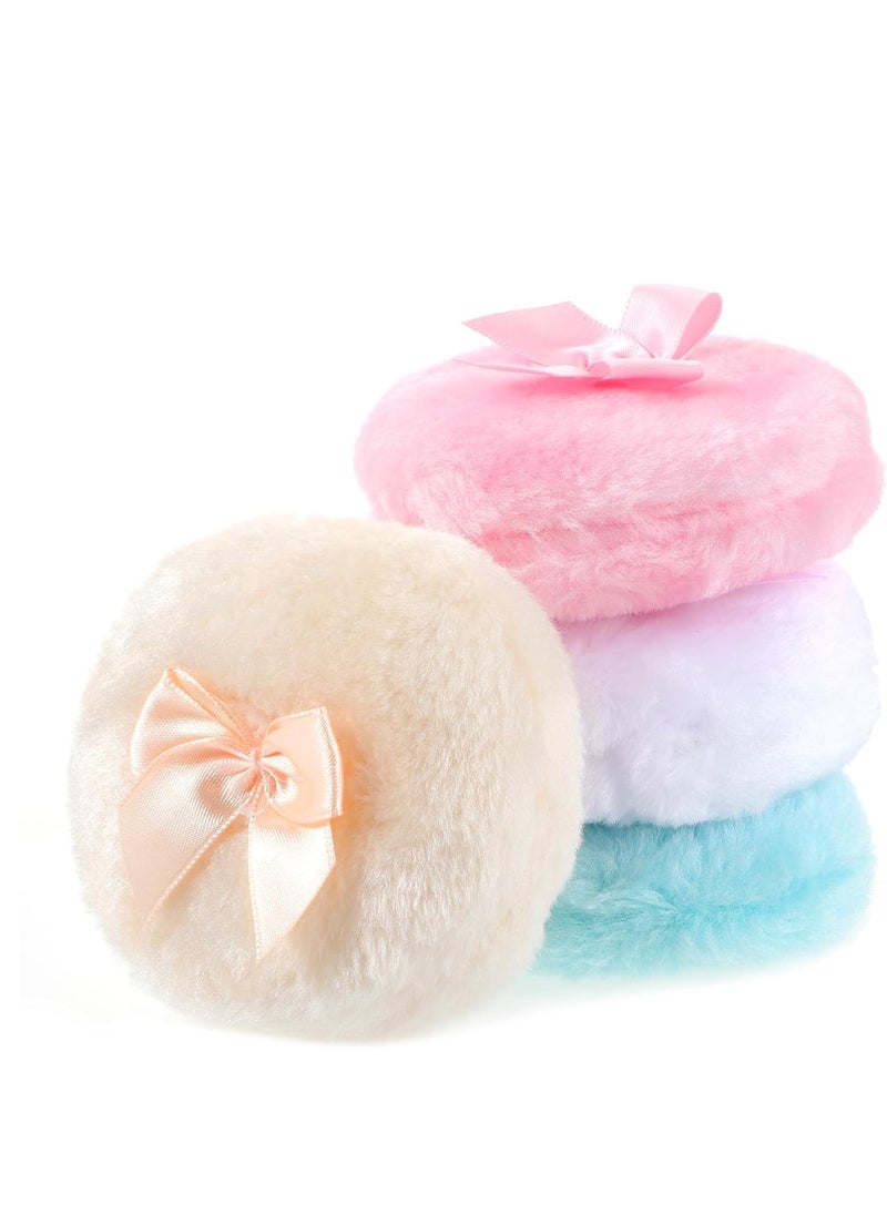 Sibba 4Pcs Large Fluffy Powder Puff, 3.5 Inch Ultra Soft Washable Reusable Velour Face Body Powder Puff Loose Powder Puffs Wet Dry Makeup Tool