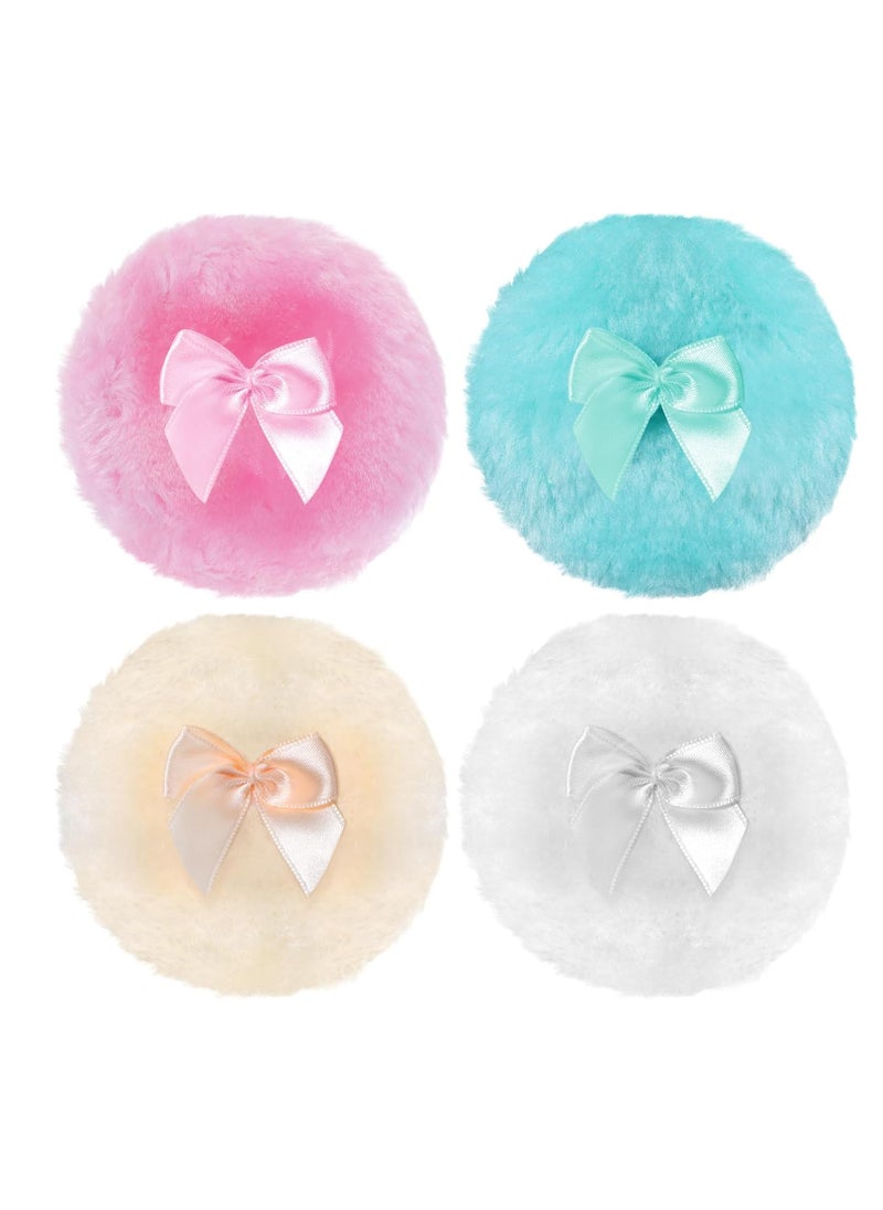 Sibba 4Pcs Large Fluffy Powder Puff, 3.5 Inch Ultra Soft Washable Reusable Velour Face Body Powder Puff Loose Powder Puffs Wet Dry Makeup Tool