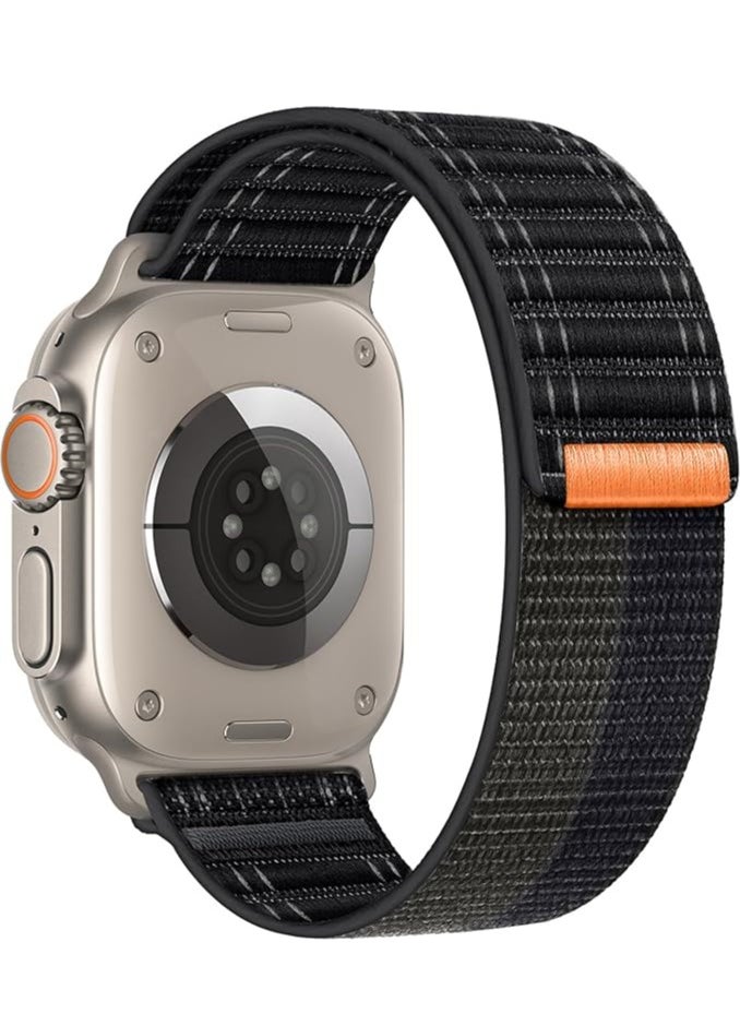 Apple Watch Strap 46mm 45mm 44mm 49mm Men  Braided Sport Loop Band for IWatch Series 10 9 8 7 6 5 4 3/SE 2/Ultra 2  Breatheable Nylon Fabric Velcro Strap Black