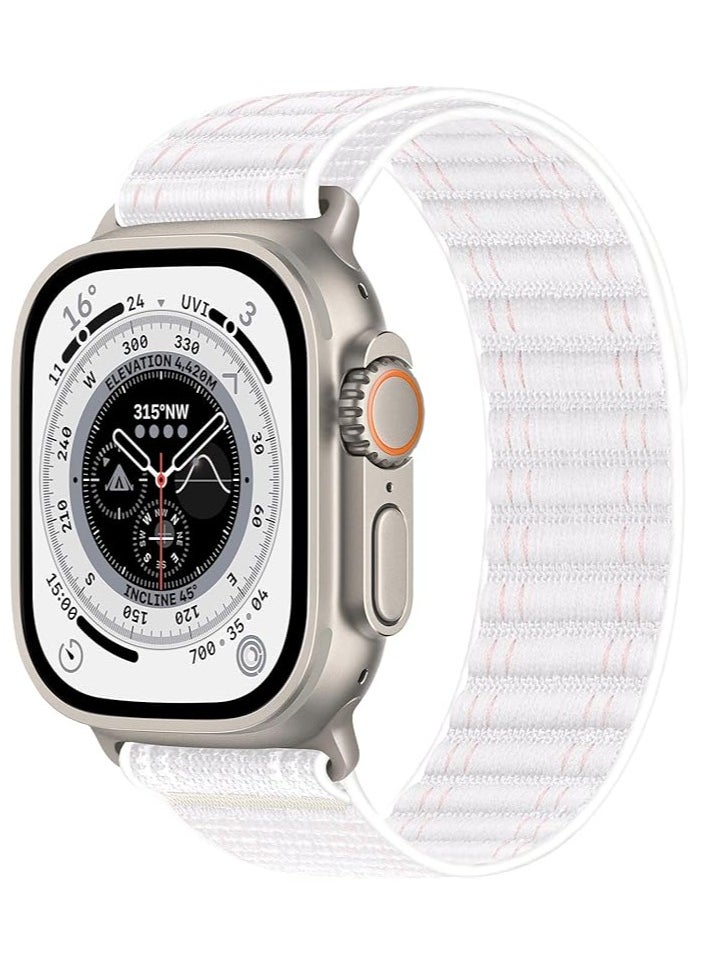 Apple Watch Strap 46mm 45mm 44mm 49mm Men  Braided Sport Loop Band for IWatch Series 10 9 8 7 6 5 4 3/SE 2/Ultra 2  Breatheable Nylon Fabric Velcro Strap White