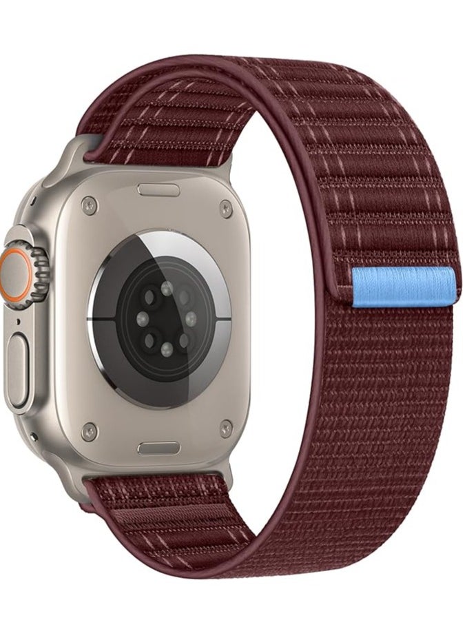 Apple Watch Strap 46mm 45mm 44mm 49mm Men  Braided Sport Loop Band for IWatch Series 10 9 8 7 6 5 4 3/SE 2/Ultra 2  Breatheable Nylon Fabric Velcro Strap Wine Red