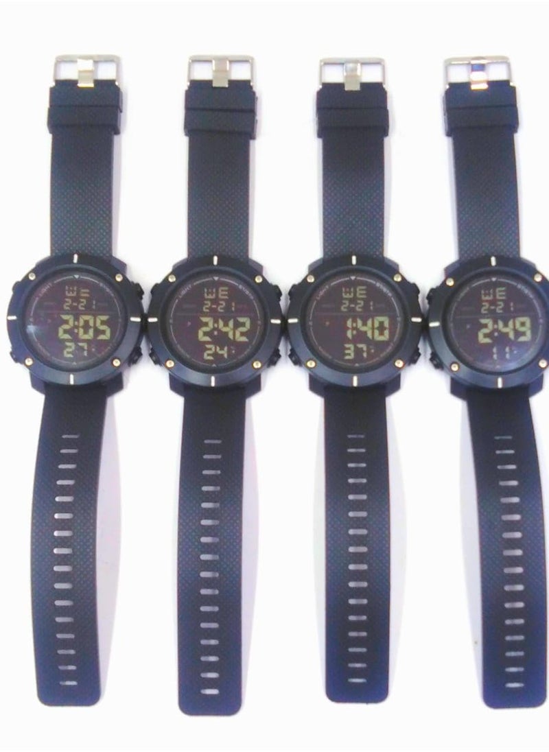 Digital Sports Watches Water Resistant, Set of 4, Black