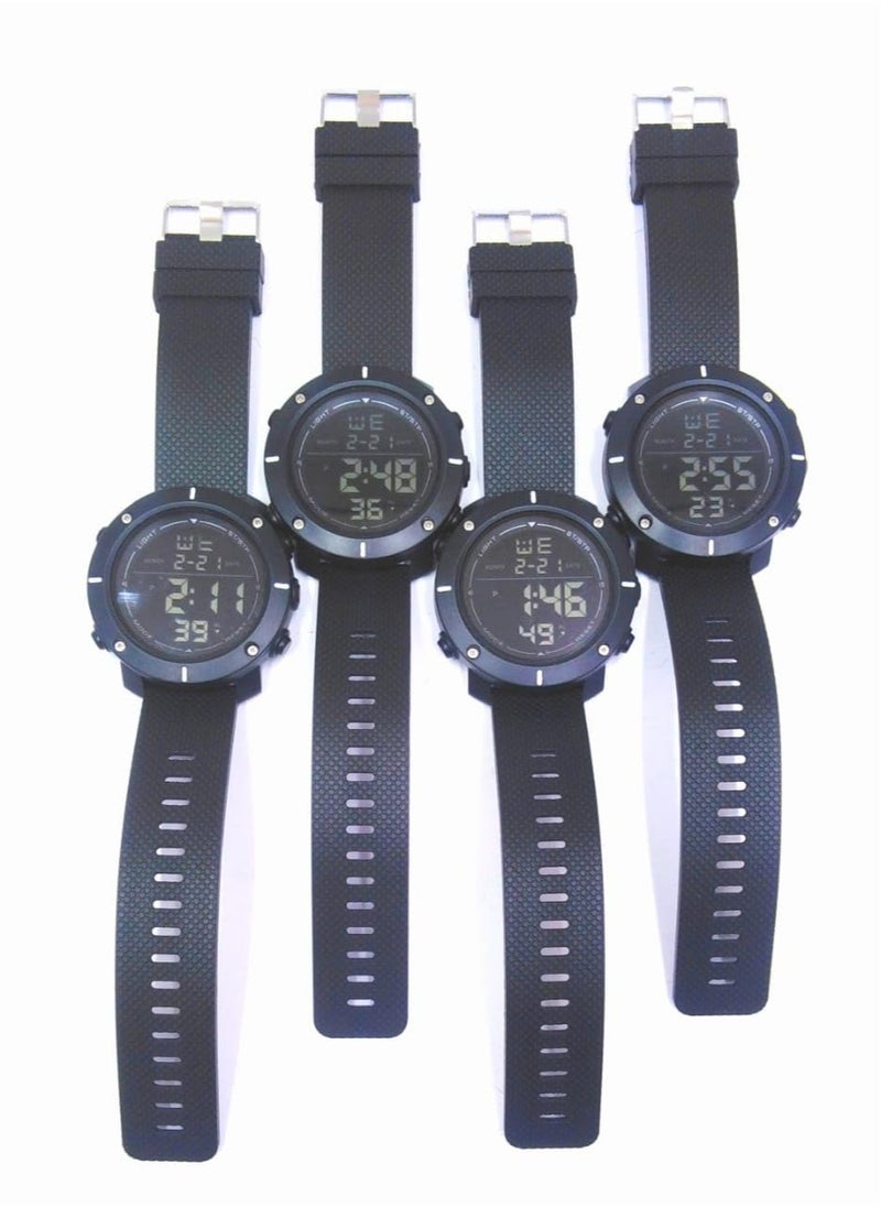 Digital Sports Watches Water Resistant, Set of 4, Black